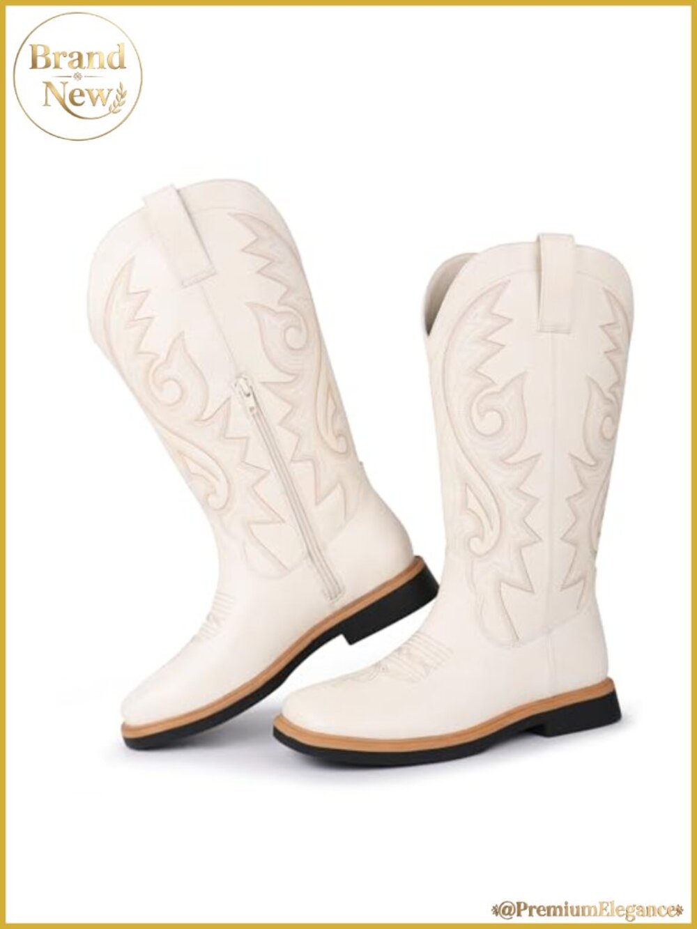 Hawkwell Cowgirl Boots Square Toe Side Zipper Embroidered Western Mid Calf Faux